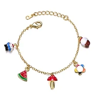 Lab Created 14k Yellow Gold Plated Adjustable Bracelet with Multi-Shaped Charms for Kids
