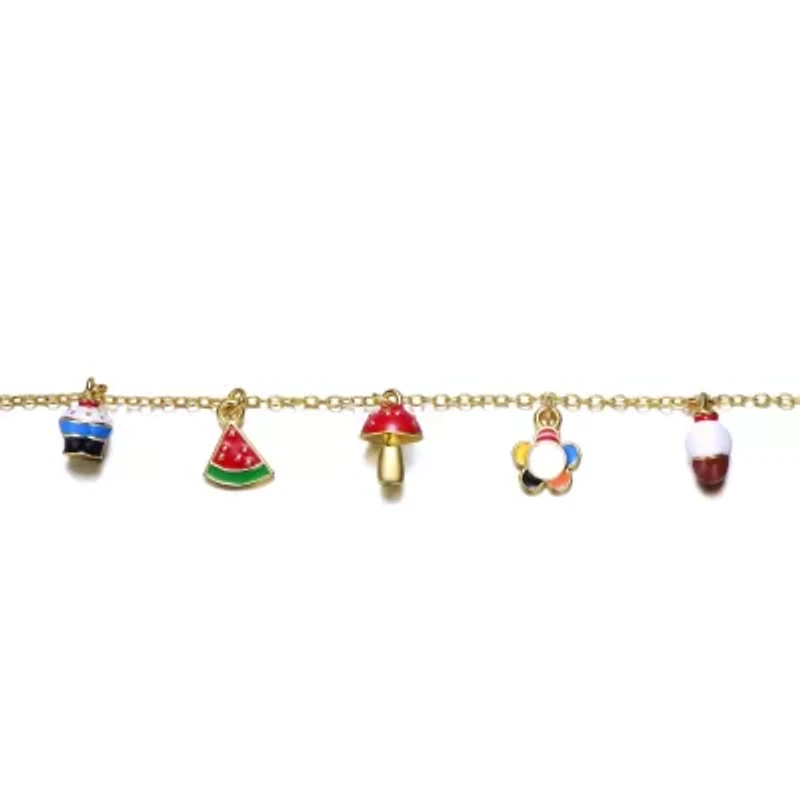 Lab Created 14k Yellow Gold Plated Adjustable Bracelet with Multi-Shaped Charms for Kids