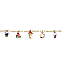 Lab Created 14k Yellow Gold Plated Adjustable Bracelet with Multi-Shaped Charms for Kids