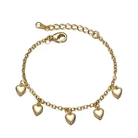 Lab Created 14K Yellow Gold Plated Bracelet with Dangling Heart Charms for Toddler/Kids