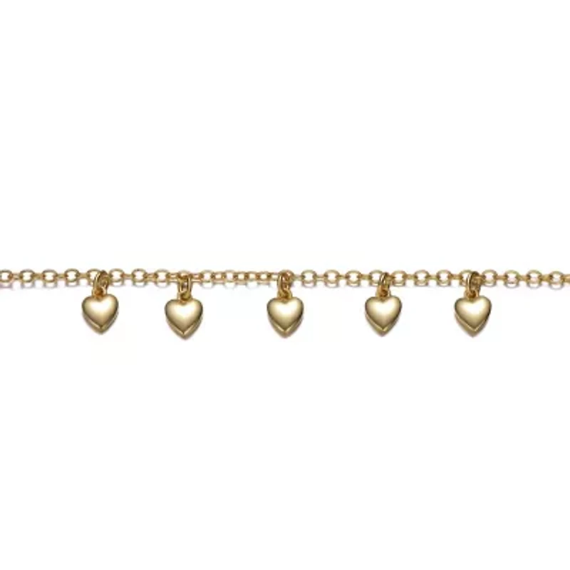 Lab Created 14K Yellow Gold Plated Bracelet with Dangling Heart Charms for Toddler/Kids