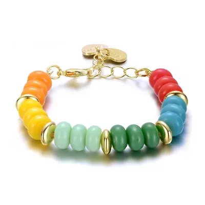Lab Created 14k Gold Plated Bracelet with 8.2mm Multi Colored Stone Beads for Kids