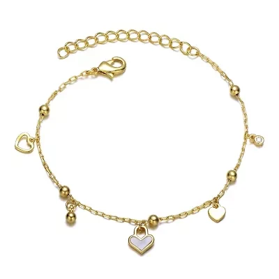 Lab Created 14k Gold Plated Adjustable Bracelet with Heart Charms and Beads for Kids