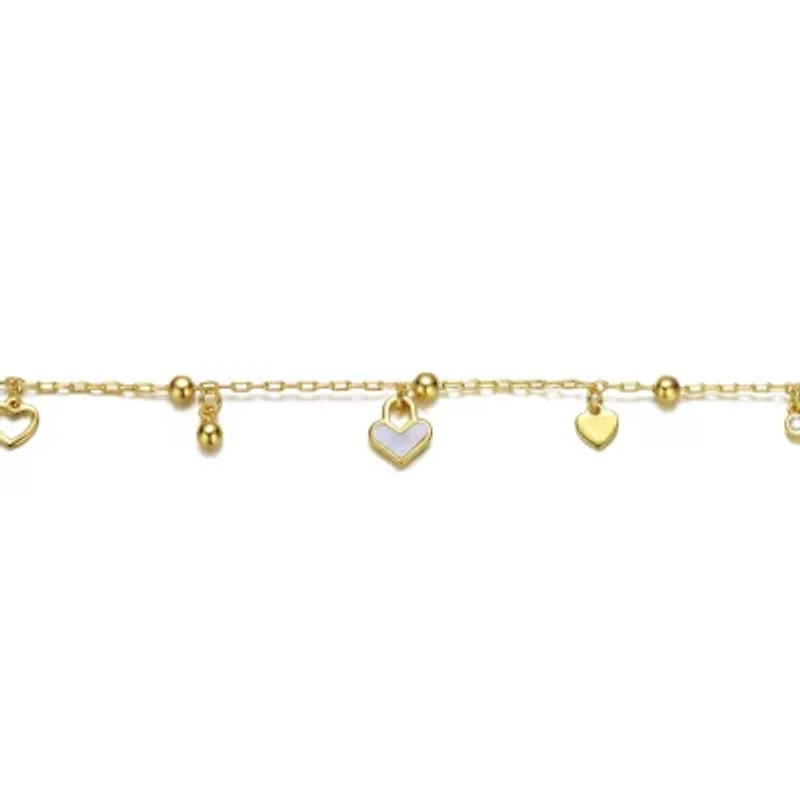 Lab Created 14k Gold Plated Adjustable Bracelet with Heart Charms and Beads for Kids