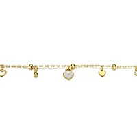 Lab Created 14k Gold Plated Adjustable Bracelet with Heart Charms and Beads for Kids