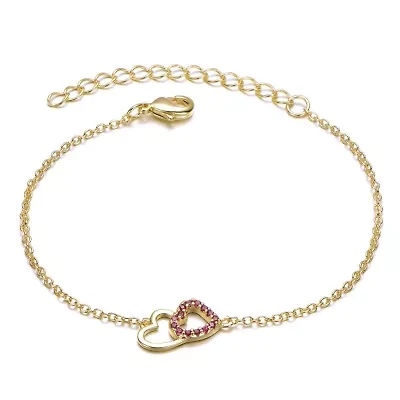 Lab Created Kids 18k Rose Gold Plated Cubic Zirconia Double Heart Entwined White Gold Plated Bracelet