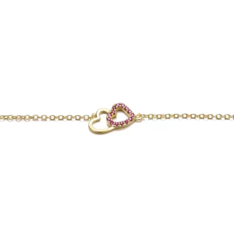 Lab Created Kids 18k Rose Gold Plated Cubic Zirconia Double Heart Entwined White Gold Plated Bracelet