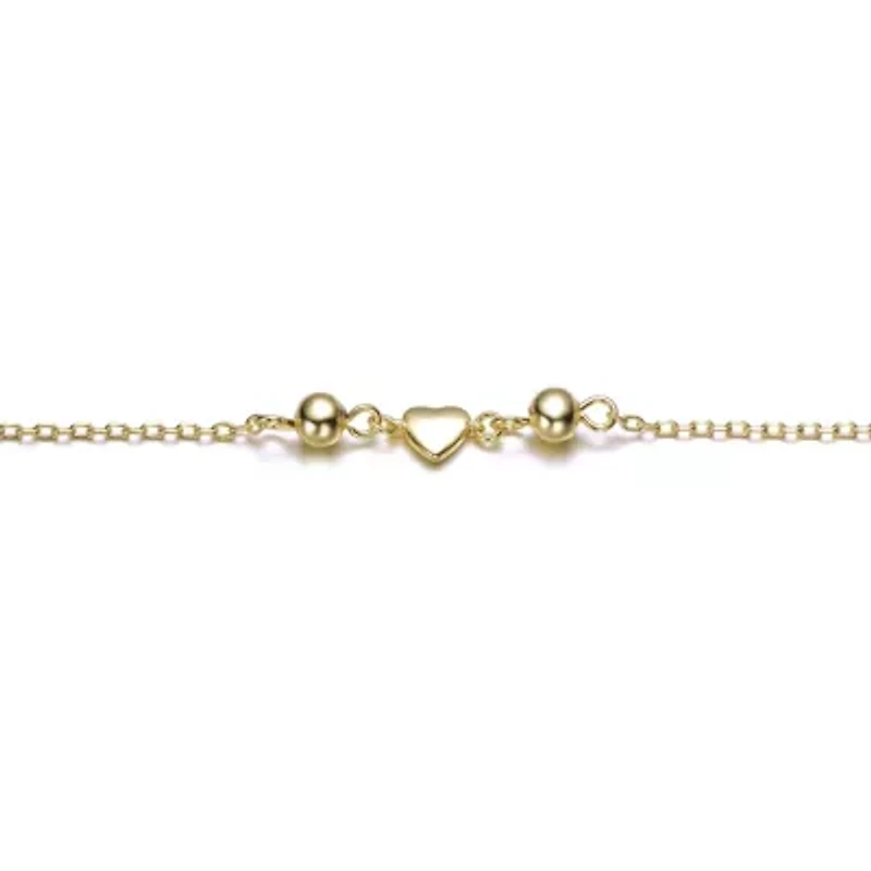 Lab Created Kids 14k Gold Plated Tiny Heart & Pearl Station Charm Bracelet