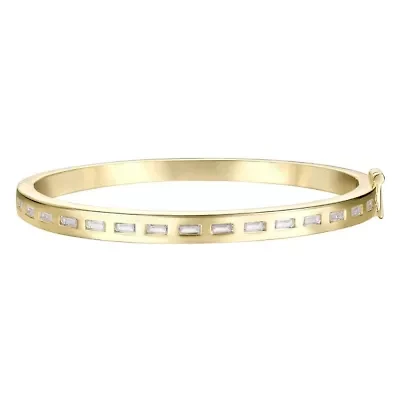 Lab Created 14k Gold Plated with Bezel Set Cubic Zirconia Baguette Bangle Bracelet