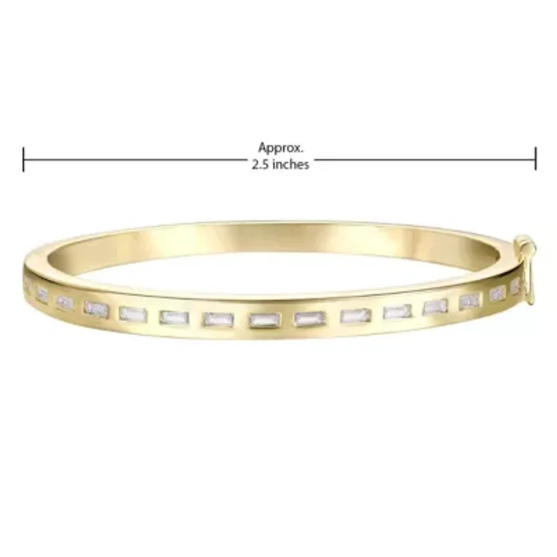 Lab Created 14k Gold Plated with Bezel Set Cubic Zirconia Baguette Bangle Bracelet