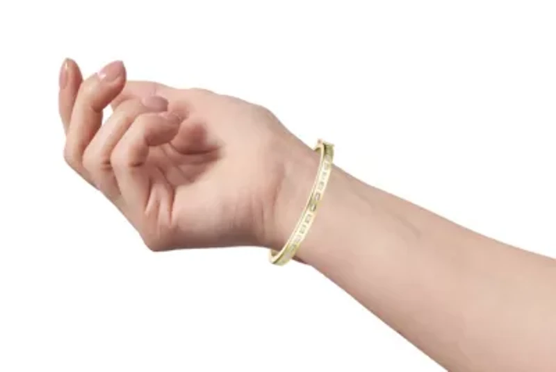 Lab Created 14k Gold Plated with Bezel Set Cubic Zirconia Baguette Bangle Bracelet