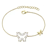 Lab Created Kids/ Teens 14k Gold Plated with Baguette Cubic Zirconia Halo Butterfly Charm Adjustable Bracelet