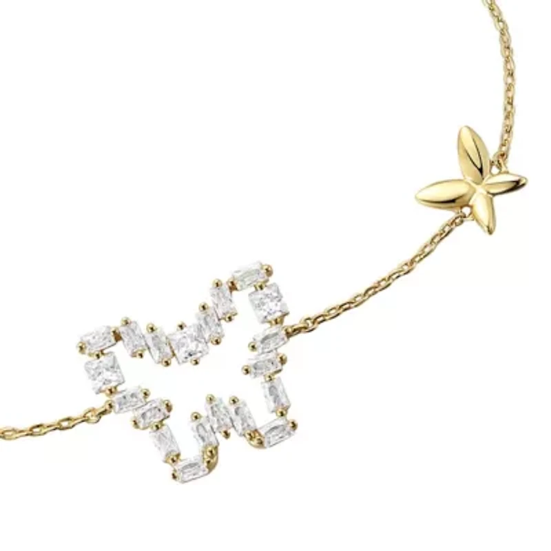Lab Created Kids/ Teens 14k Gold Plated with Baguette Cubic Zirconia Halo Butterfly Charm Adjustable Bracelet