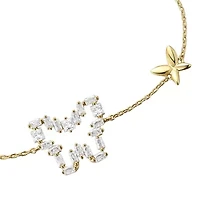 Lab Created Kids/ Teens 14k Gold Plated with Baguette Cubic Zirconia Halo Butterfly Charm Adjustable Bracelet
