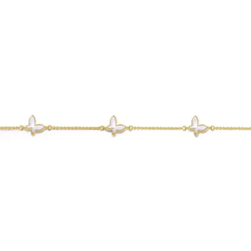 Lab Created Kids 14k Gold Plated Mother of Pearl Triple Charm Butterfly Bracelet