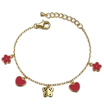Lab Created Toddler/Kids 14k Gold Plated Red Enamel Dangle Charm Bracelet