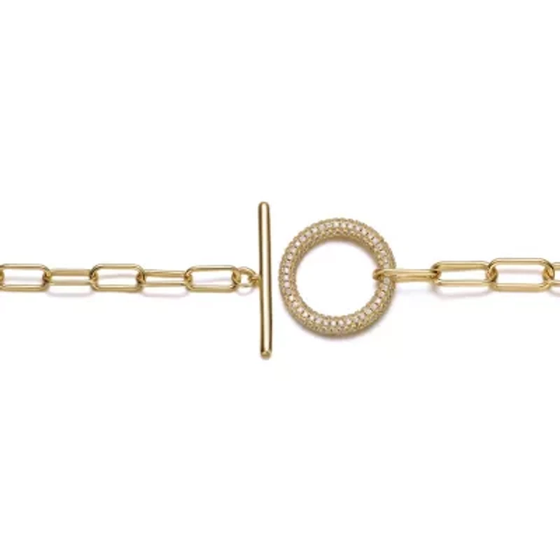 Lab Created Teens 14K Gold Plated with Cubic Zirconia Double Entwined Cable Chain Bracelet