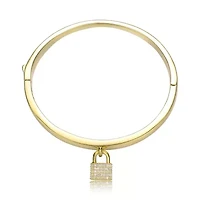 Lab Created 14k Yellow Gold Plated with Cubic Zirconia Padlock Charm Stacking Bangle Bracelet