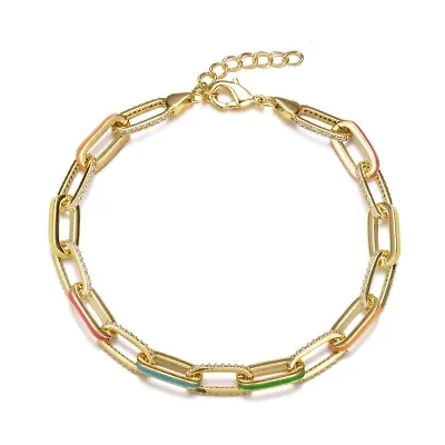 Lab Created Teens 14k Gold Plated with multi Color Enamel Link & Chain Bracelet