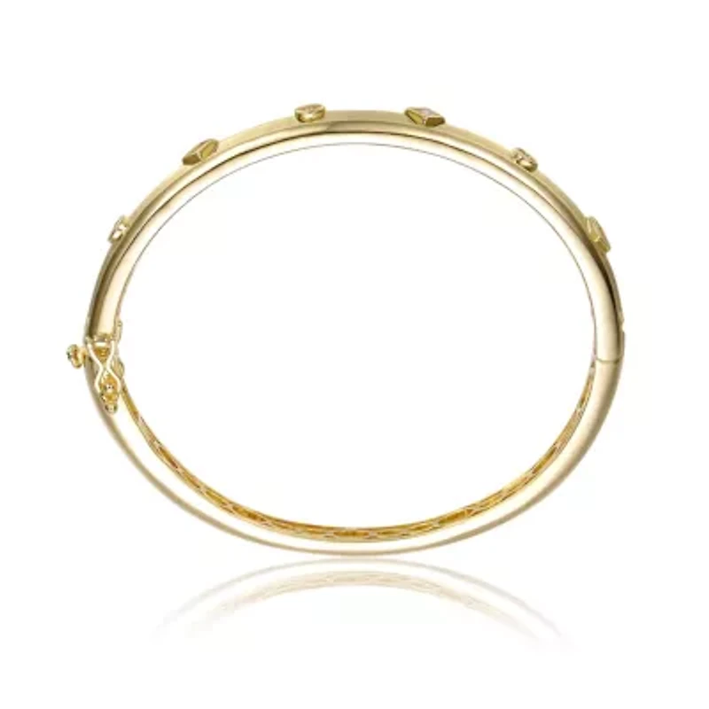 Lab Created 14K Gold Plated Cubic Zirconia Grooved Bangle Bracelet