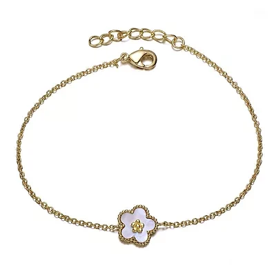 Elegant 14K Gold Plated with Mother of Pearl Flower Charm Bracelet for Kids