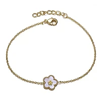 Elegant 14K Gold Plated with Mother of Pearl Flower Charm Bracelet for Kids