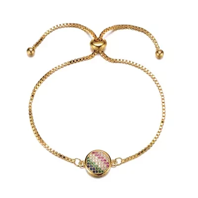 Lab Created Teens 14K Gold Plated with Multi Color Cubic Zirconia Adjustable Bracelet