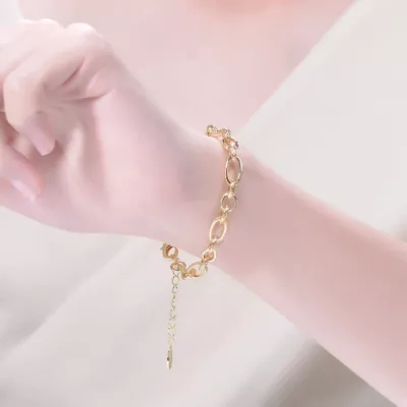 Lab Created Teens 14K Gold Plated With Pearl Link & Chain Bracelet