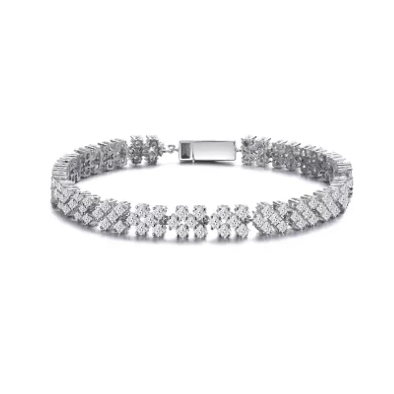 Lab Created White Gold Plated Classy Three Row Cubic Zirconia Tennis Bracelet