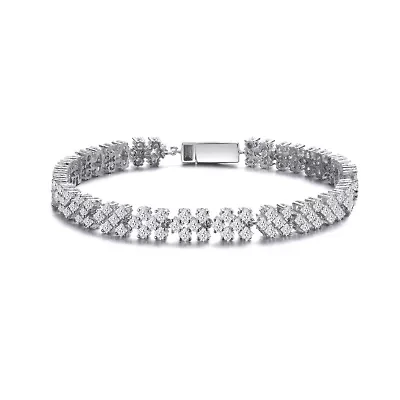 Lab Created White Gold Plated Classy Three Row Cubic Zirconia Tennis Bracelet