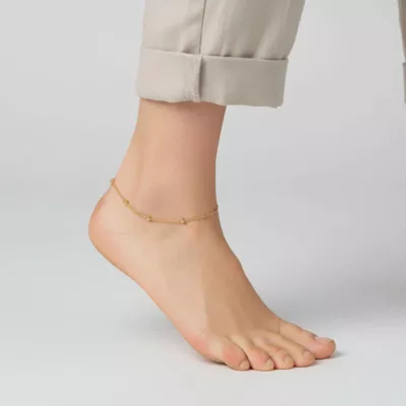 Sterling Silver 14K Gold Plated Beaded Anklet