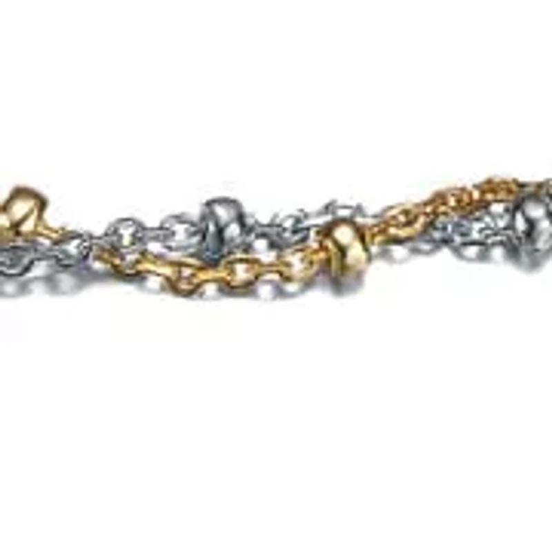 Sterling Silver Two-Tone Entwined Double-Layer Chain Anklet