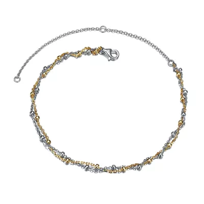 Sterling Silver Two-Tone Entwined Double-Layer Chain Anklet