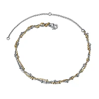 Sterling Silver Two-Tone Entwined Double-Layer Chain Anklet