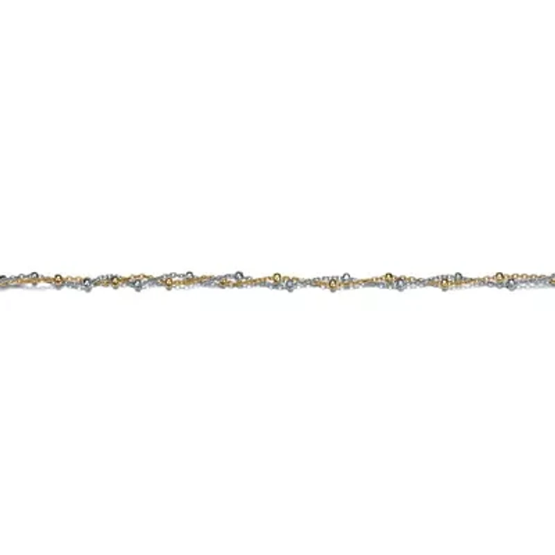 Sterling Silver Two-Tone Entwined Double-Layer Chain Anklet