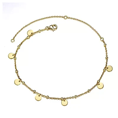 Sterling Silver 14K Gold Plated Circle Disc Dangle Charm Anklet