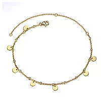 Sterling Silver 14K Gold Plated Circle Disc Dangle Charm Anklet