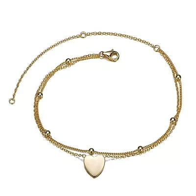 14K Gold Plated Hammered Heart Charm Anklet for Teens