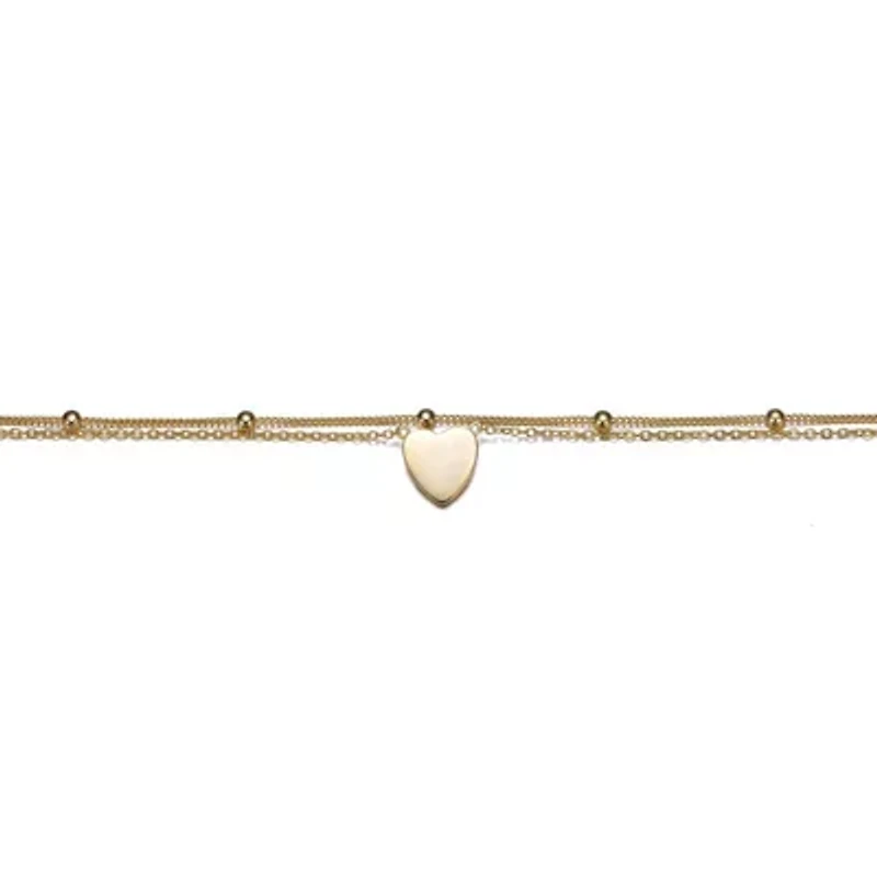 14K Gold Plated Hammered Heart Charm Anklet for Teens