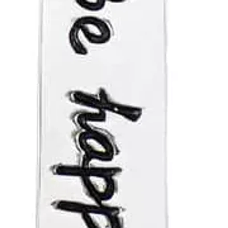 Lab Created Sterling Silver White Gold Plated with Cubic Zirconia "Be Happy" Engraved Pendant Necklace