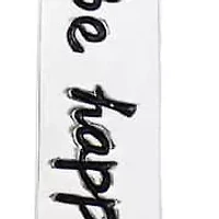 Lab Created Sterling Silver White Gold Plated with Cubic Zirconia "Be Happy" Engraved Pendant Necklace