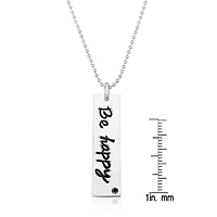 Lab Created Sterling Silver White Gold Plated with Cubic Zirconia "Be Happy" Engraved Pendant Necklace