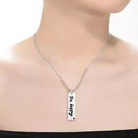Lab Created Sterling Silver White Gold Plated with Cubic Zirconia "Be Happy" Engraved Pendant Necklace