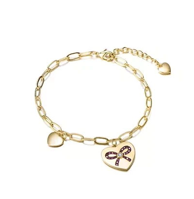 Lab Created Sterling Silver 14K Gold Plated Heart Paper Clip Chains Bracelet
