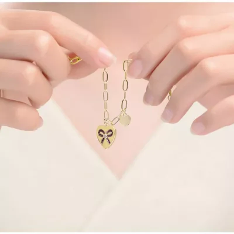 Lab Created Sterling Silver 14K Gold Plated Heart Paper Clip Chains Bracelet