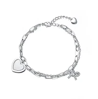 Lab Created Sterling Silver Rhodium Plated with Heart Paper Clip Chains Bracelet