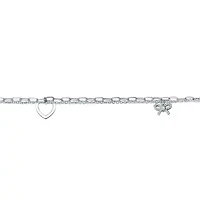 Lab Created Sterling Silver Rhodium Plated with Heart Paper Clip Chains Bracelet
