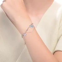Lab Created Sterling Silver Rhodium Plated with Heart Paper Clip Chains Bracelet