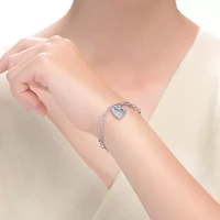 Lab Created Sterling Silver Rhodium Plated with Heart Paper Clip Chains Bracelet