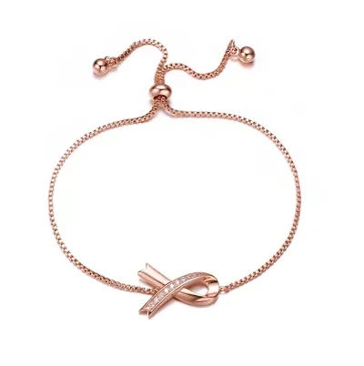Lab Created Sterling Silver 18K Rose Gold Plated with Clear Cubic Zirconia Loop Bracelet